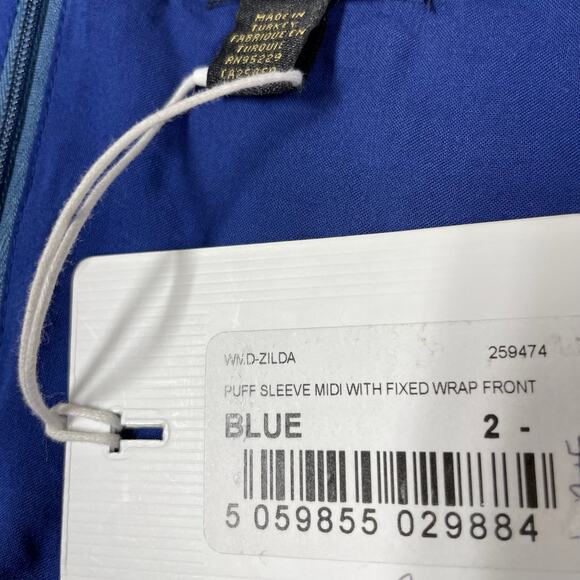 Ted Baker NWT Zilda Puff Sleeve Midi Fixed Wrap Front Dress Size 2 (US 6) Blue - Picture 7 of 15